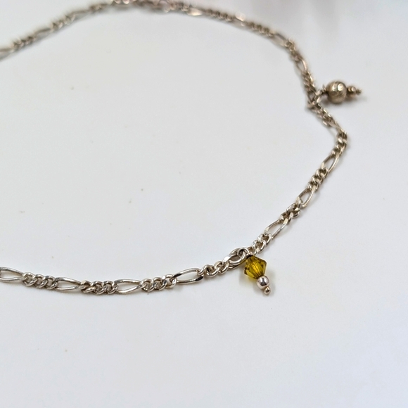Crystal Dangle 925 Sterling Silver Signed Vintage Bracelet / Anklet - Picture 2 of 6